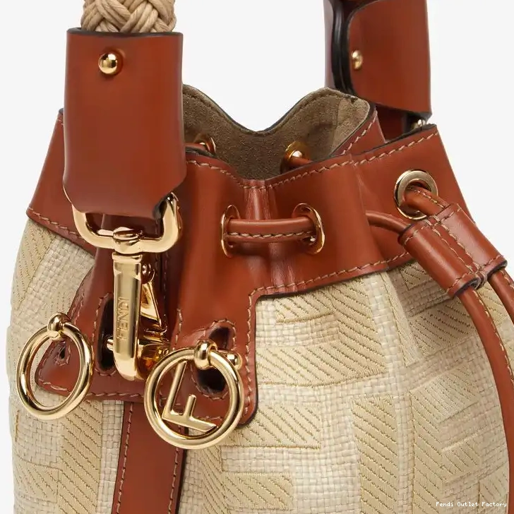 Affordable HOT Motif Fendi Straw In Handle Bag Tresor with Bucket Straw FF Mini Mon Beige 0604